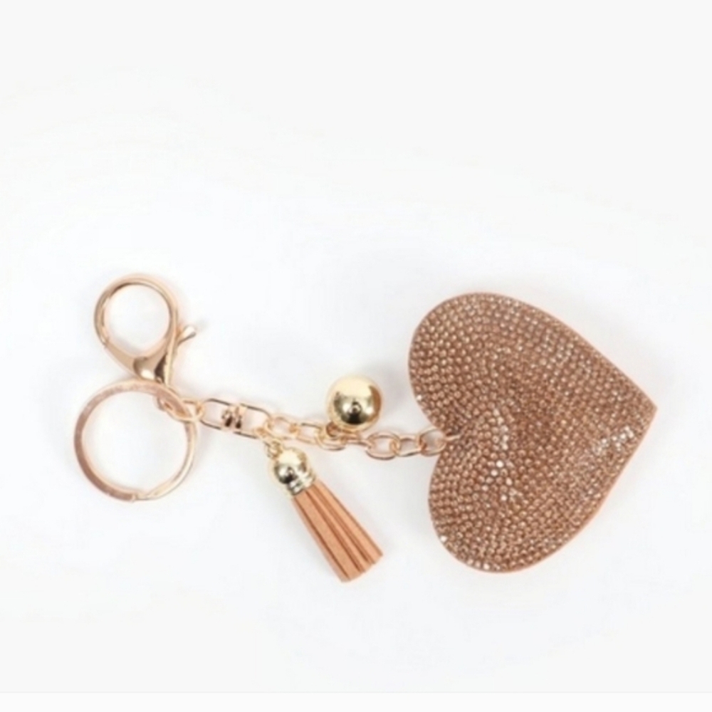 Rose Gold Heart Keychain with Tassel